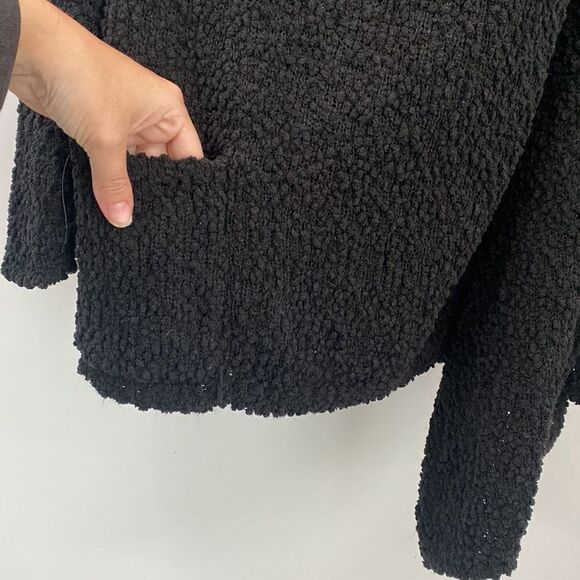 Bobeau Boucle Popcorn Knot Black Draped Button Cardigan Sweater Size XS - Picture 6 of 10